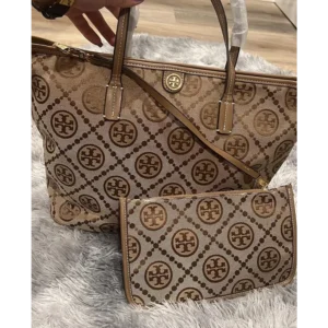 Tory Burch T Monogram Tote with OG Box & Dust Bag & Extra Pouch For Women (BSF88)