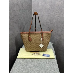 Coach Signature Tote Bag Apricot Brown With Dust Bag For Women (FT601)