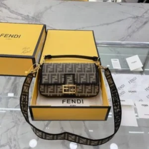 Fendi Baguette Jacquard Bag Ff Fabric Brown With Box For Women (TB04)