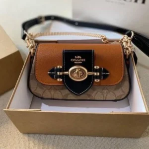 Coach Brie Shoulder Bag Apricot Brown With Og Box & Dust Bag For Women (SZ787)