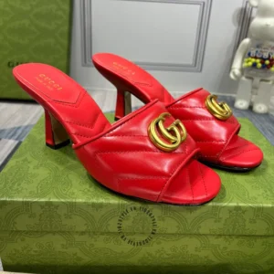 Gucci GG Marmont Red Mules Sandal Heel With OG Box For Women (LAB1346)