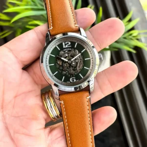 Elegant Fossil Auto Watch Silver Green For Men