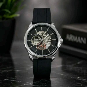 Luxury Armani Exchange Skeleton Watch Black Strap For Men