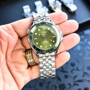 Premium Omega Auto Watch Silver Green For Men