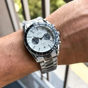 Premium Omega Chrono Watch Silver White For Men