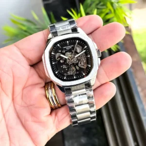 Premium Patek Philippe Auto Watch Silver Black For Men