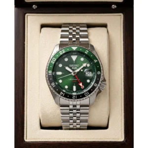 Premium Seiko 5 Sports Gmt Watch Silver Green For Men