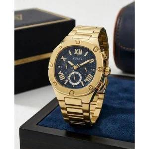 Stylish Guess Square Chronograph Watch Gold Blue For Men