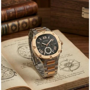 Stylish Guess Square Watch Two Tone Copper Black For Men