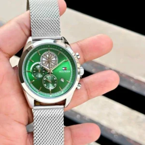 Stylish Tommy Hilfiger Watch Silver Green For Men